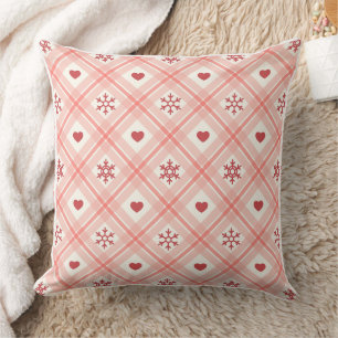 Rosa Retro Snowflake och Heart Seamless Mönster Kudde
