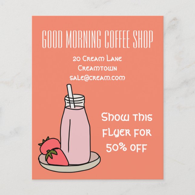 Rosa retro Söt cafékaffe Flygblad (Framsidan)