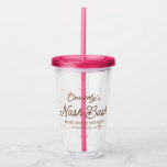 Rosa Retro Stars Nash Bash Bachelorette Take Away Mugg<br><div class="desc">Anpassa dessa rosa och bruna akryltumlare kopp med briden som ska vara namn och händelseinformation som "bachelorette helg" och plats eller datum och placera dem i gästhälsopassar, i ställe eller fyll med treats för att starta högerna Nash Bash off. Kitchy retro-wester inspirerade stjärnor och textkoordinerade med vilken som helst av...</div>