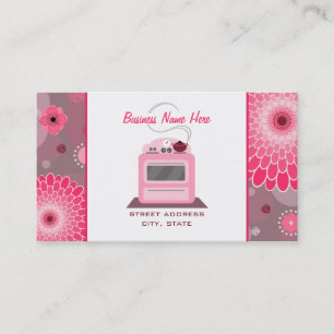 Rosa Retro Stove Flowers & Dots Chef Caterer Visitkort