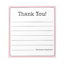 Rosa Retro Tack Ditt Namn Linjerat Anteckningsblock