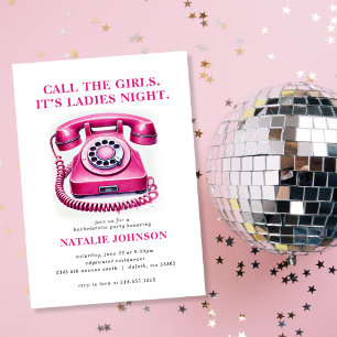 Rosa Retro Telefon Ringa Flickorna Möhippa Fest Inbjudningar