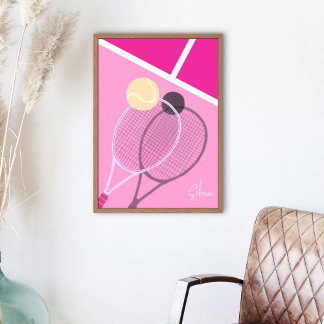 Rosa Retro Tennis Hard Court Stjärna Anpassad Sign Poster