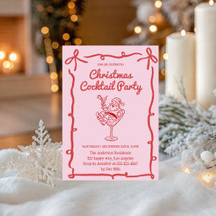 Rosa Retro Tomte Jul Cocktail Party Inbjudningar