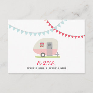 Rosa Retro Trailer & Bunting Bröllop OSA Kort