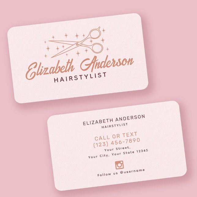 Rosa Retro Typography Hairstylist Visitkort (Skapare uppladdad)