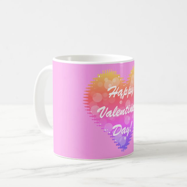 Rosa Retro Valentines Day Heart Kaffemugg (Framsida vänster)