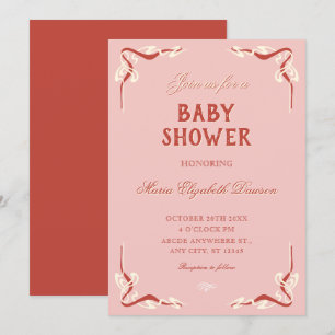Rosa retro vintage baby shower inbjudningar