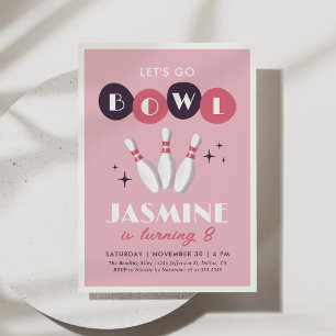 Rosa Retro Vintage Bowling Birthday Inbjudningar