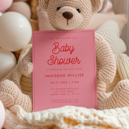 Rosa Retro vintage-skript Babydusch Inbjudningar