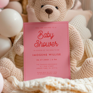 Rosa Retro vintage-skript Babydusch Inbjudningar