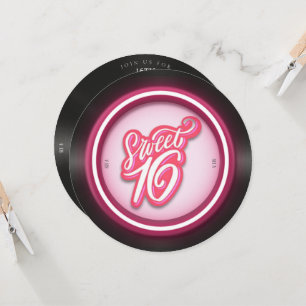 Rosa Retro vinylpost söt 16 födelsedag Inbjudningar