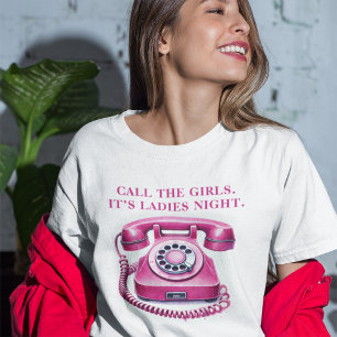 Rosa Retro Vridbar Telefon Ringa Flickorna T Shirt