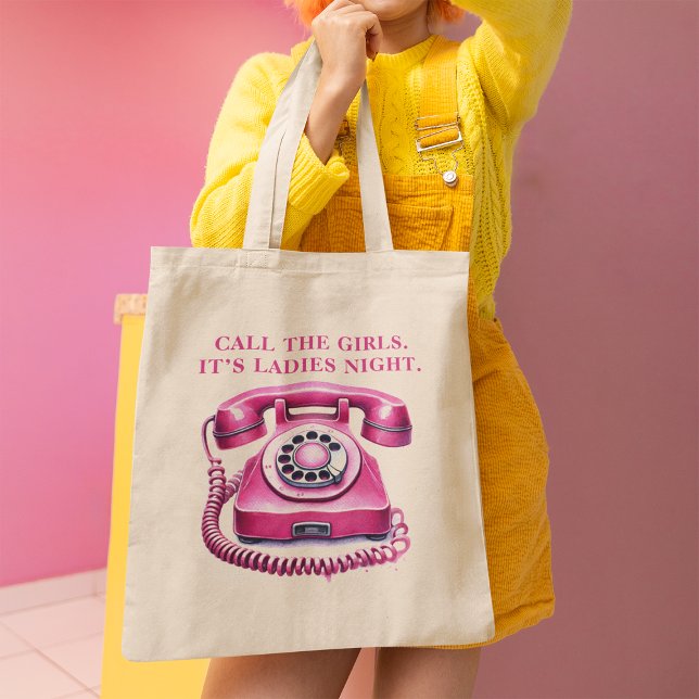 Rosa Retro Vridbar Telefon Ringa Tjejerna  Jumbo Tygkasse (Pink Retro Rotary Phone Call the Girls Tote Bag)