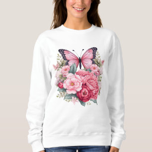 Rosa Retro Watercolor Butterfly & Flowers T Shirt