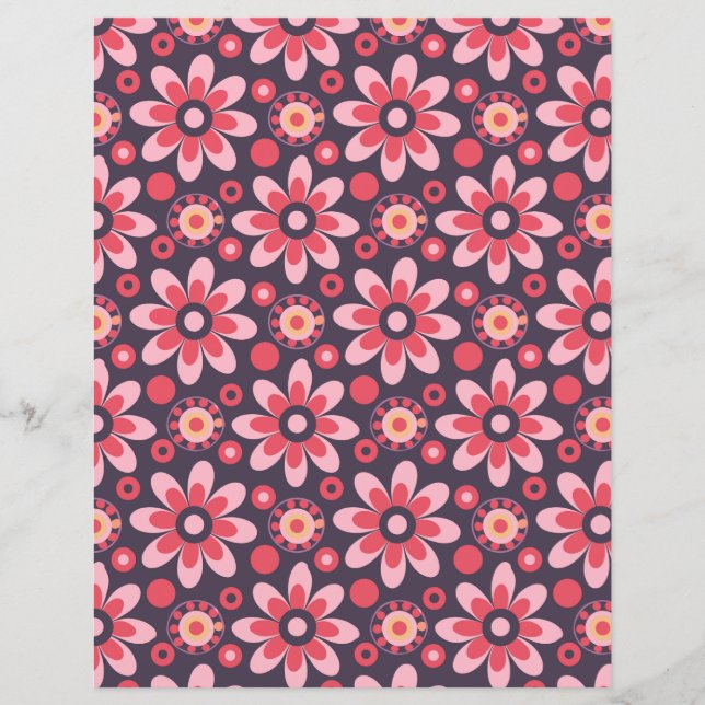 Rosa retroblommönster dubbelsidigt scrapbookpapper (Framsida)
