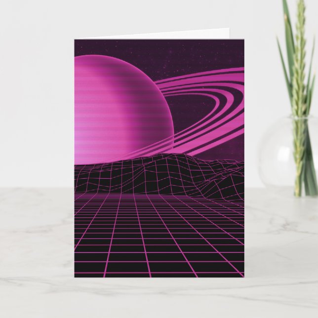 Rosa Retrowave Hälsning-kort Helgkort (Framsida)