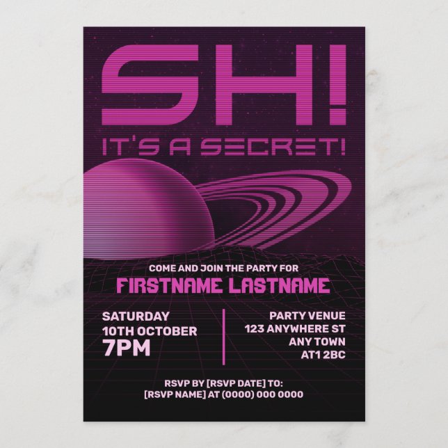 Rosa Retrowave Överraskningsfödelsedagsfest Inbjud Inbjudningar (Framsida)