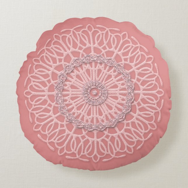  Rosa Reversible Doily Reversible Land Rund Kudde (Framsidan)