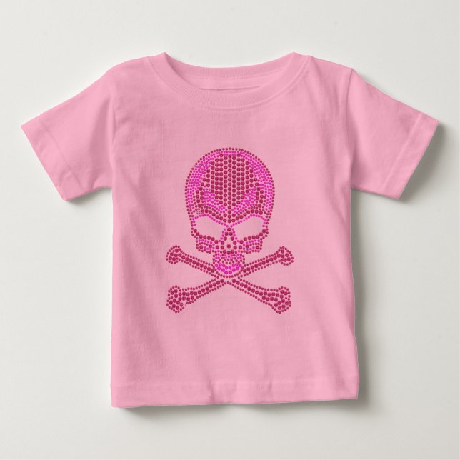 Rosa Rhinestone Skull & Crossbone T Shirt (Framsida)