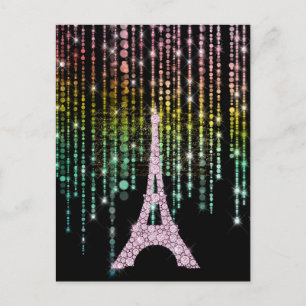 Rosa Rhinestones Eiffel Torn Vykort