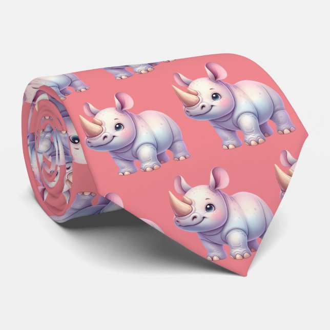 Rosa Rhino Rhinoceros Rhinos Kawaii Cute Neck Tie Slips (Rullad)