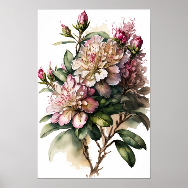 Rosa Rhododendron Flowers Art Print Poster (Framsidan)