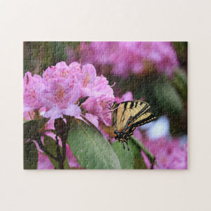Rosa Rhododendron och Swallowtail Butterfly Matar Pussel