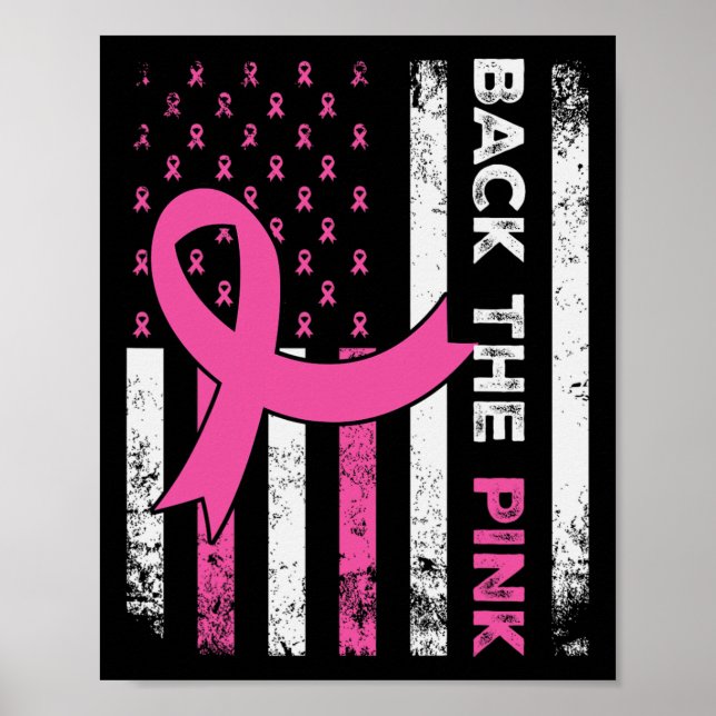 Rosa Ribbon American Flagga Breast Cancer Awaren Poster (Framsidan)
