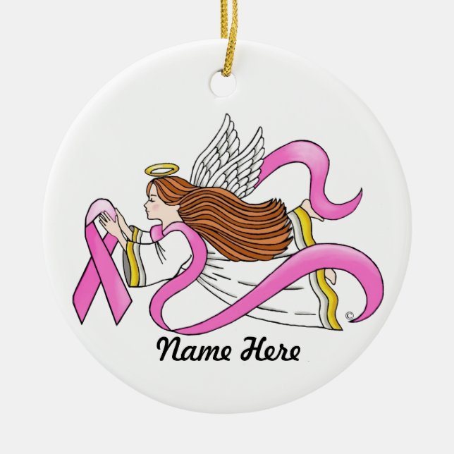 "Rosa Ribbon" Awareness Angel Julgransprydnad Keramik (Framsidan)