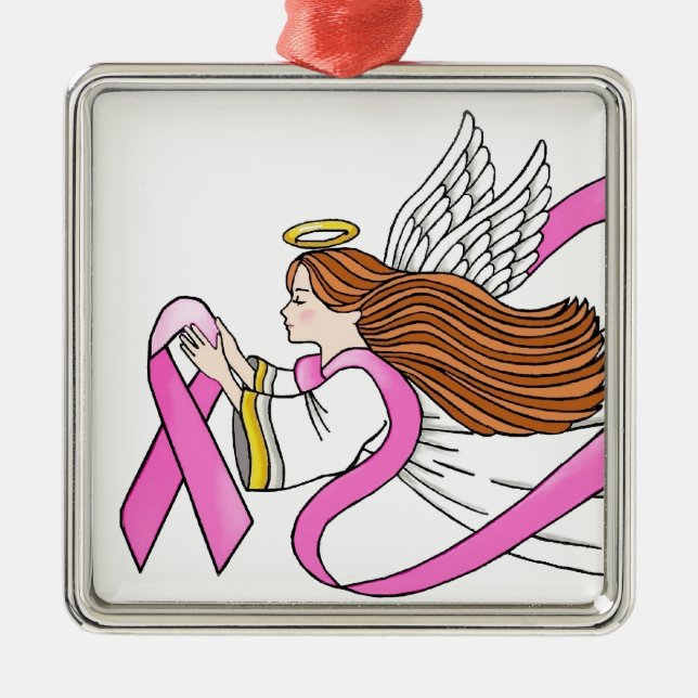 "Rosa Ribbon" Awareness Angel Julgransprydnad Metall (Framsidan)