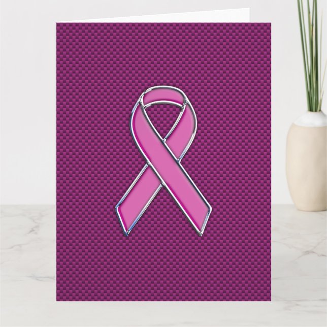 Rosa Ribbon Awareness Carbon Fiber Decor Kort (Framsida)