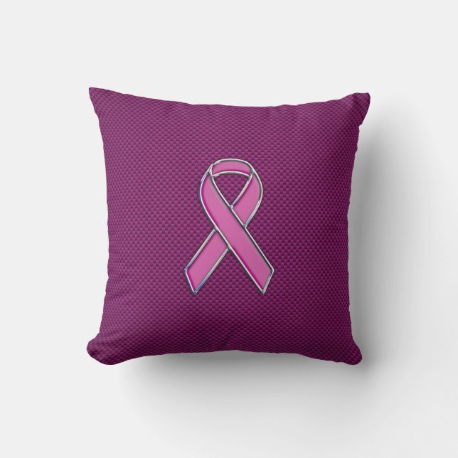 Rosa Ribbon Awareness Carbon Fiber Decor Kudde (Framsida)