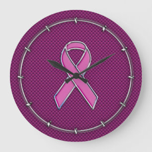 Rosa Ribbon Awareness Carbon Fiber Decor Stor Klocka
