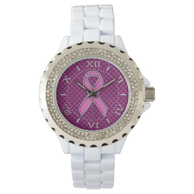 Rosa Ribbon Awareness Fuchsia Carbon Stil Dial Armbandsur (Framsida)