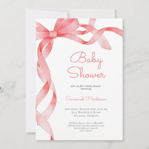 Rosa Ribbon Baby Shower Inbjudningar