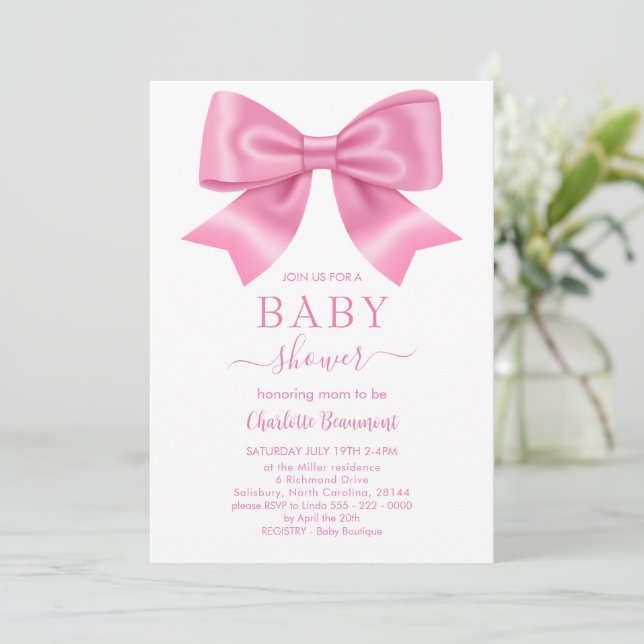 Rosa Ribbon Baby Shower Inbjudningar (Stående Fram)
