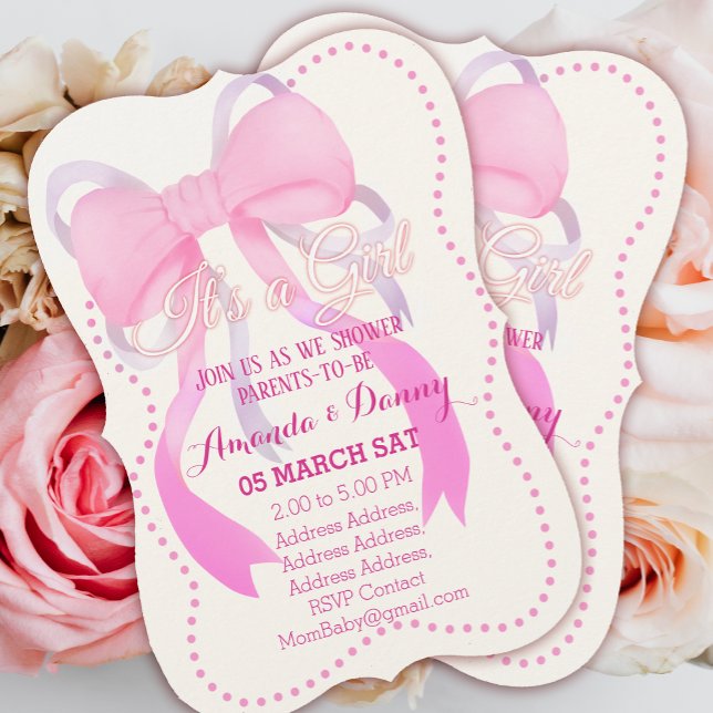 Rosa Ribbon Baby Shower Julkort (Pink Ribbon Baby Shower Invitation Card.)