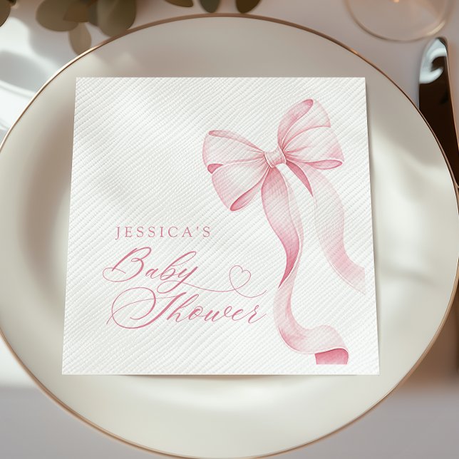 Rosa Ribbon Baby Shower Papper Napkins Pappersservett (Skapare uppladdad)