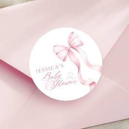 Rosa Ribbon Baby Shower Round Sticker Runt Klistermärke