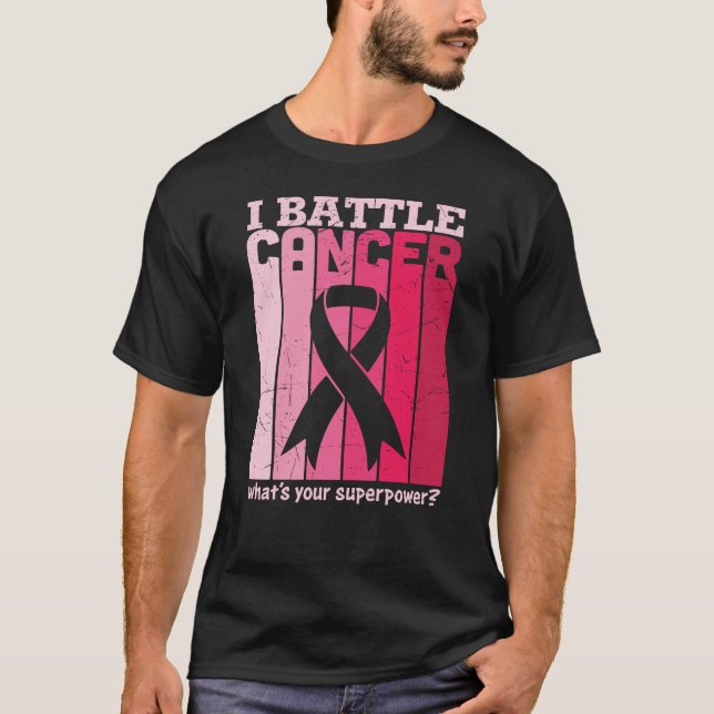 Rosa Ribbon Battle Cancer Survivor Support Warrior T Shirt (Framsida)