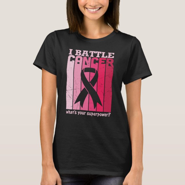 Rosa Ribbon Battle Cancer Survivor Support Warrior T Shirt (Framsida)
