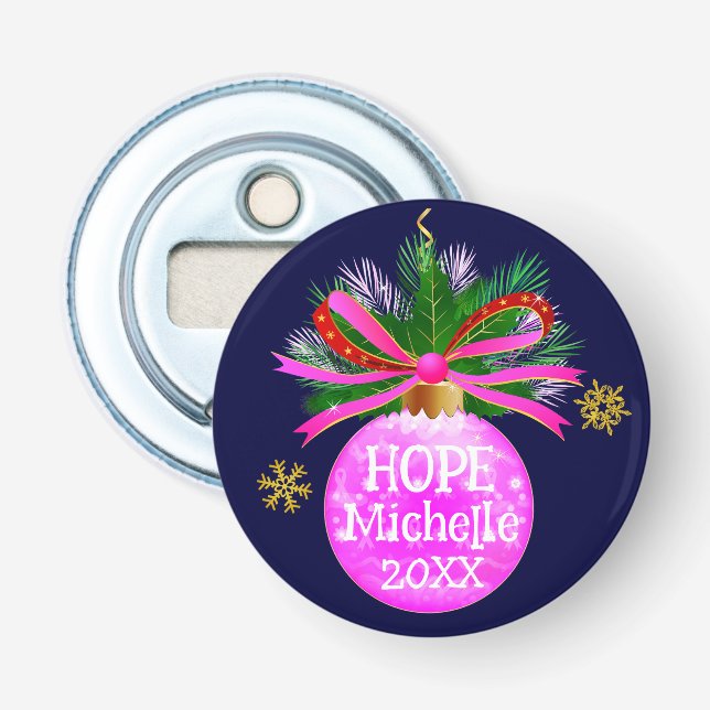 Rosa Ribbon Bauble Flasköppnare (Framsidan)