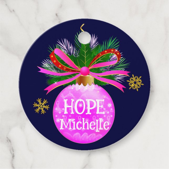 Rosa Ribbon Bauble Gåvor Etiketter (Framsida)