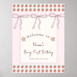Rosa Ribbon Berry Första födelsedag Välkommen Poster