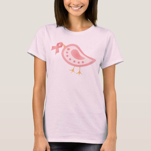 Rosa Ribbon Bird Tee Shirt (Framsida)