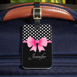 Rosa Ribbon Black & White Polka dots Bagagebricka