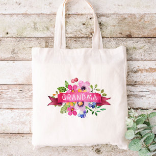 Rosa Ribbon Blommigt Grandma Monogram Tygkasse