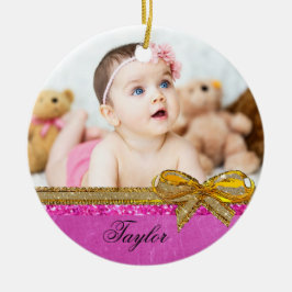 Rosa Ribbon & Bow Baby Photo Ornament Keepsaké