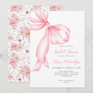 Rosa Ribbon Bow Blommigt Coquette Möhippa Inbjudningar